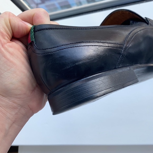 Gucci Men’s Black Leather Horsebit Loafer with Signature Gucci Stripes at Ankle main image 6